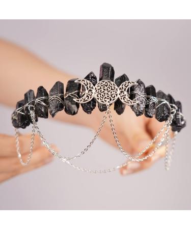 JWICOS Raw Crystal Quartz Tiara Headband Moon Crystal Boho Tiara Goddess Crown Wedding Bride Headpiece for Women and Girls (Type 1) - Buy Online on GoSupps.com