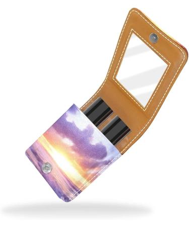 Violet Beach Sky Lipstick Case | Leather Organizer with Mirror | Mini Lip Gloss Holder Bag - Buy Online on GoSupps.com
