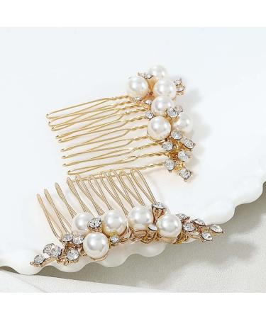 Brishow Gold Pearls Wedding Hair Combs - Bridal Accessories for Women and Girls - Buy Online on GoSupps.com