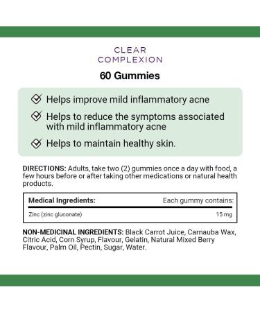 Nature's Bounty Clear Complexion Helps improve mild inflammatory acne pimples Contains Zinc Mixed Berry Flavour 60 Gummies - Buy Online on GoSupps.com