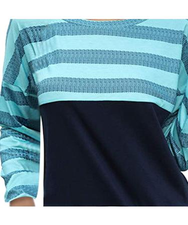 Bigfanshu in Women's Clothing Fashion O-Neck Stripe Splicing Long Sleeve Tie Sweater Casual Blouse Tops Blue - Buy Online on GoSupps.com