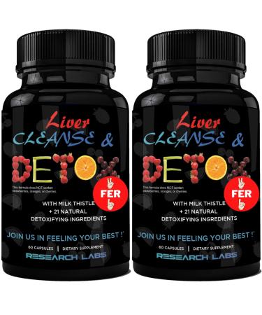 Research Labs Doctor Recommended Premium Liver Detox Cleanse & Support  2 Bottles w/Milk Thistle  Beet  Dandelion. 23 Powerful Herbs