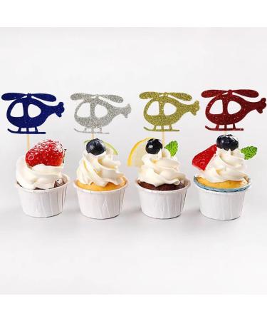 BoningNEW 24PCS Airplane Cupcake Toppers for Birthday Party Wedding Baby Shower Anniversary Party Cake Dessert Decorations Supplies Picks(Glitter four colors: Blue Gold Silver Red) - Buy Online on GoSupps.com