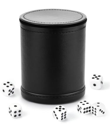 PU Leather Dice Cup with Lid and Felt-Lined Shaker - Set of 6 Dice Included for Yahtzee and Farkle Board Games - Buy Online on GoSupps.com