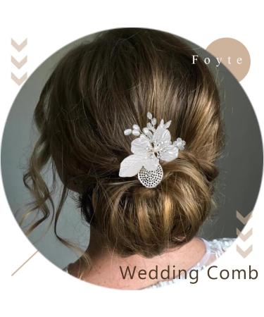 Foyte Pearl Flower Hair Comb Wedding Crystal Hair Comb Silver Hair Accessories for Women and Girls - Buy Online on GoSupps.com
