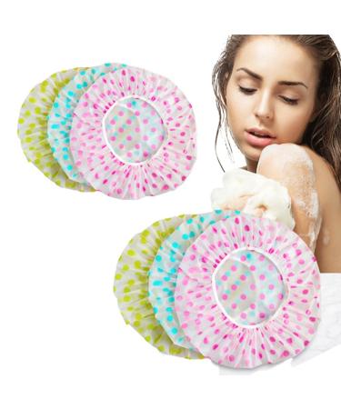 Shower Caps for Women 6 Pack Reusable Shower Hat Bath Caps with Elastic Band Waterproof Bath Cap Shower Caps for Long Short and Curly Hairs