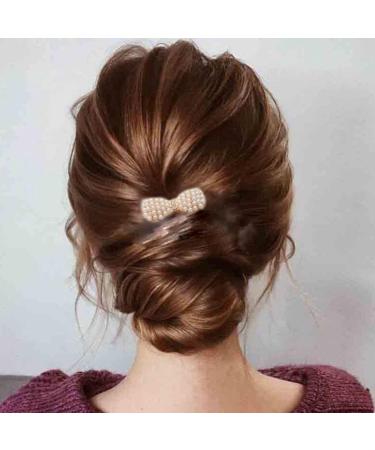 Aneneiceera Boho Gypsophila Hair Comb Barrette Gold Rhinestone Pearl Bow Hair Comb Retro Hair Barrette Decorative Daily Wearing Hair Comb Hair Bobby Pins Wedding Hair Accessories for Women and Girls