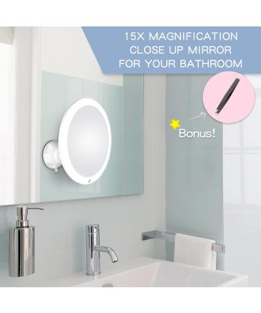 15x Magnifying Mirror with Light & Tweezers - Perfect for Precise Makeup & Plucking | Lighted Magnified Mirror with Suction Cup | Dual Power | 8 White - Buy Online on GoSupps.com