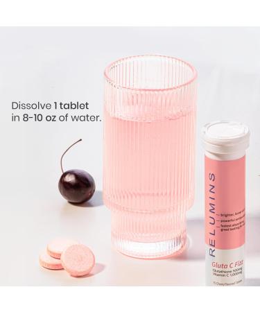 Relumins Gluta C Fizz - High Dose Fast Absorption 500mg Glutathione & 1000mg Vitamin C - Cherry Flavored Effervescent Tablets | Detox Collagen Boost | for Glowing Rejuvenated Skin - 15 Tablets x 2 2 Bottles - Buy Online on GoSupps.com