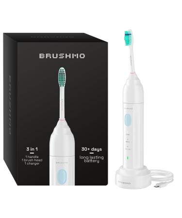 Brushmo Electric Sonic Toothbrush BM02 Rechargable Long Lasting Battery Toothbrush with 3 Brush Modes Timer Charging Base Toothbrush Heads Compatible with Philips Sonicare E-Series White Bm02 White 1 Count (Pack of 1)