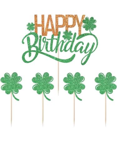 Qertesl St. Patrick's Day Happy Birthday Cake Topper Green shamrock cupcake decoration St. Patrick's Day Family Birthday Party Decorations Irish Party Supplies Decoration (green1) - Buy Online on GoSupps.com