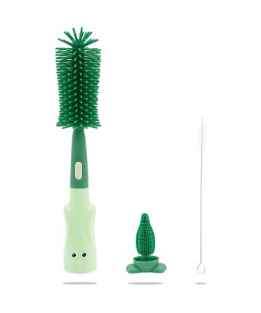 Bottle Brush Baby Bottle Cleaning Brush 3 in 1 Bottle and Teat Cleaning Brush Kit for Cleaning Baby Bottle Nipple Straw Glass Cup Thermoses (Green) 01-green