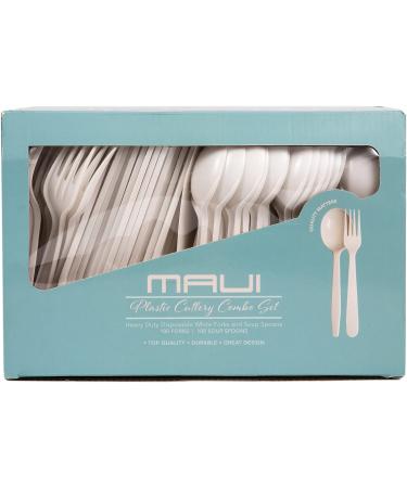 MAUI Heavy Duty Plastic Forks and Spoons Set - 200 Pack, Disposable, Strong and Durable - Ideal for Parties and Gatherings by Maui - Buy Online on GoSupps.com