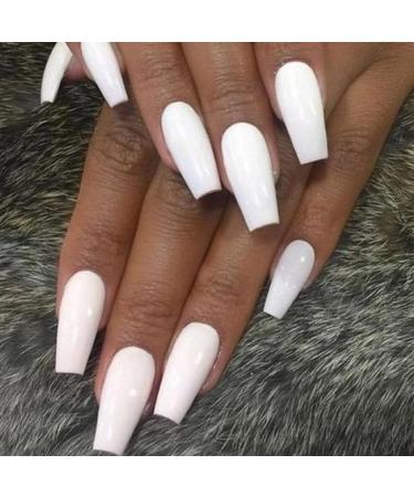 Handcess 24-Piece Long White Ballerina Press-On Nails | Shiny Stick-On False Nails for Women & Girls - International Shipping! - Buy Online on GoSupps.com
