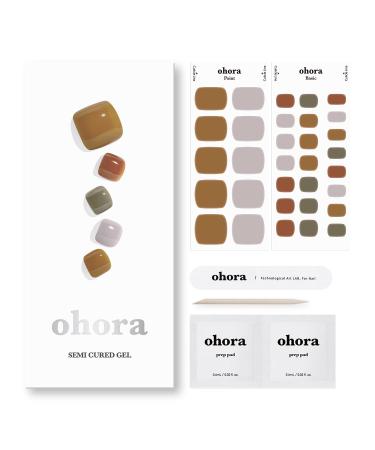 ohora Semi-Cured Gel Pedicure Strips 34pcs(P Trench) - Includes 16 Solid Color, 14 Accent Wraps, 2 Prep Pads, Nail File & Wooden Stick