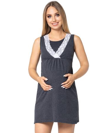 Purpless Maternity Sleeveless V-Neck Lace Detail Pregnancy & Nursing Nightdress 4141n 16 Graphite Melange