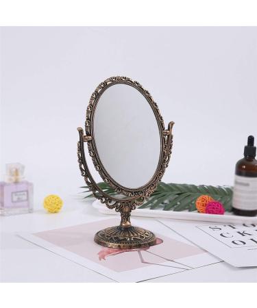 Vintage Double-Sided Princess Makeup Mirror - Oval Vanity Mirror for Bedroom - Portable Antique Beauty Mirror (25*16.5CM) - Buy Online on GoSupps.com