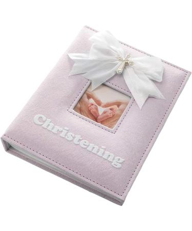 Pink Faux-Silk Christening Photo Album with Double Bow and Silver Plated Cross - Holds 60 6x4 Pictures - Ideal Gift for Baby Girl - Buy Online on GoSupps.com