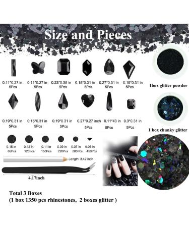 Black Nail Rhinestones Kit with 60 Assorted Shapes - Nail Gems, Stones, Glitters for DIY Crafts - Buy Online on GoSupps.com