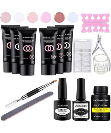 lagunamoon Poly Gel Nail Extension Kit - UV LED Gel Polish Set for Manicure - No Wipe Top Coat, Base Coat, Slip Solution - Xmas Gift - Soft Coral - Buy Online on GoSupps.com