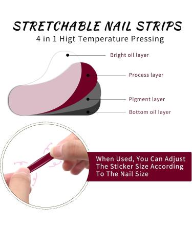 Angozo Gel Nail Stickers Semi Cured Gel Nails uv Nails Gel Nail Stickers 20 Pcs Gel Nail Wraps for Salon Nail File&Wooden Cuticle Stick-(Wine Red) - Buy Online on GoSupps.com