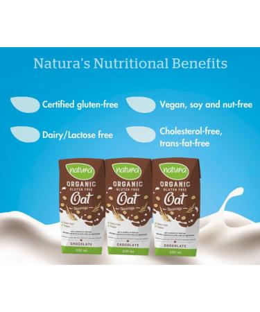 NATURA Mini Chocolate Oat Milk - Organic & Gluten Free - Dairy Free - Vegan - Shelf Stable - Plant Based Beverage - Non-GMO - Perfect for Lunch Box - Made in Canada | 200ml (Pack of 3) Chocolate - Oat - Buy Online on GoSupps.com