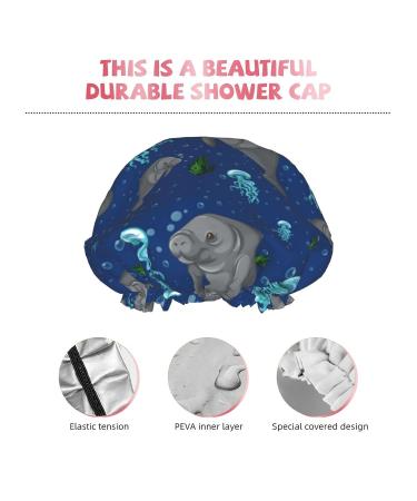 Manatee Printed Shower Cap | Waterproof Bath Cap for Women, Men, Boys & Girls | Reusable Spa Salon Cap - Buy Online on GoSupps.com