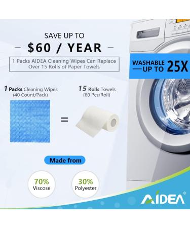 AIDEA Cleaning Wipes - 40 Ct Handy Wipes, Multi-Purpose Towel for Reusable Cleaning - Domestic & Dish Cloths, Blue - 12''x24'' (1 Pack) - Buy Online on GoSupps.com