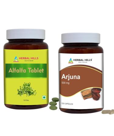 HERBAL HILLS Alfalfa Tablet and Arjuna Capsules Bark Extract Pack of 2 Combo
