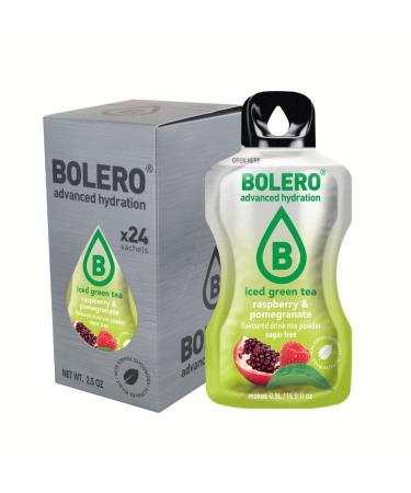 Bolero TH VERT GLAC FRAMBOISE & GRENADE 24x3g | Poudre pour boisson sans sucre dulcor e la st via + vitamine C | convient aux enfants aux sportifs et aux diab tiques | sans gluten