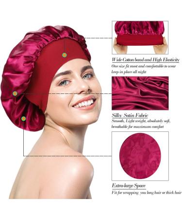 2-Piece Wide Band Satin Sleep Bonnet Set for Women - Black and Wine Red - Buy Online on GoSupps.com