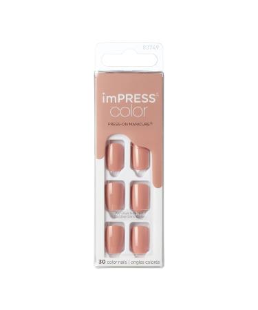 KISS imPRESS Color Press-On Nails  Gel Nail Kit  PureFit Technology  Short Length  Sandbox  Polish-Free Solid Color Manicure  Includes Prep Pad  Mini Nail File  Cuticle Stick  30 Fake Nails