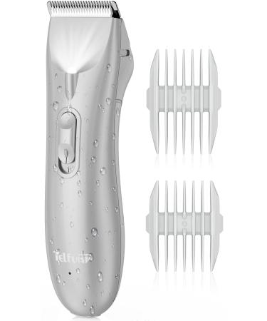 Telfun Body Trimmer for Men, Electric Groin Hair Trimmer, Replaceable Ceramic Blade Heads, Waterproof Wet/Dry Clippers, Rechargeable Built-in Battery, Ultimate Male Hygiene Razor, Great Gifts for Men Silver