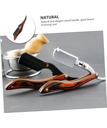Minkissy Men's Folding Razor Trimmer - 2 Pack of Classic Wooden Facial Tools | Double Blade Bartschneider Shaving Knife 16x3.5cm - Buy Online on GoSupps.com