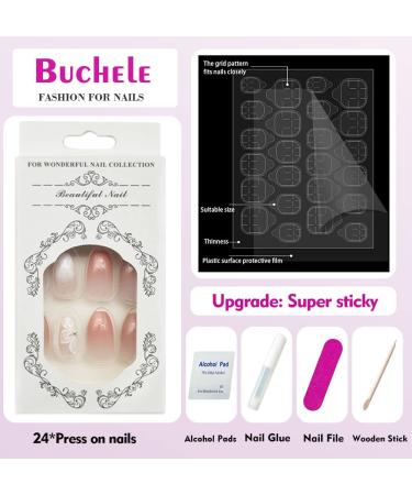 French Square Press on Nails - Pink White Gradient Fake Nails DIY Kit for Women and Girls - Buy Online on GoSupps.com