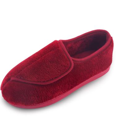 Git-up Women Memory Foam Diabetic Slippers Arthritis Edema Adjustable Closed Toe Swollen Feet Slippers Comfortable House Indoor Outdoor Shoes with Rubber Sole 10 Red