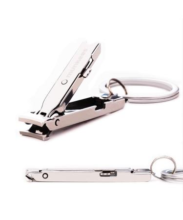 Munkees Ultra-Thin Nail Clippers Keychain, Mini Foldable Nail Cutter with Key Ring, Small Portable Stainless Steel Pocket Manicure Set for Travel, Camping, & Outdoors Silver