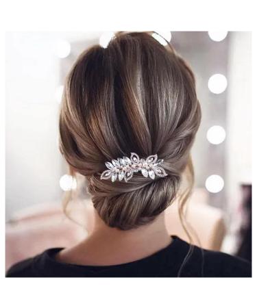 Allereya Crystal Pearl Wedding Hair Comb Barrette CZ Rhinestone Flower Hair Barrette Comb Gold Pearl Bling Bridal Headpieces Decorative Head Clip Headwear Bridal Hair Accessories for Women and Girls