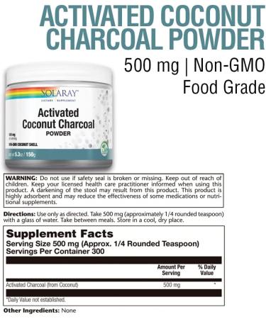 Buy Solaray Activated Coconut Charcoal Powder 500 mg - 5.3 oz (150 g) for Detox & Digestive Health - Buy Online on GoSupps.com