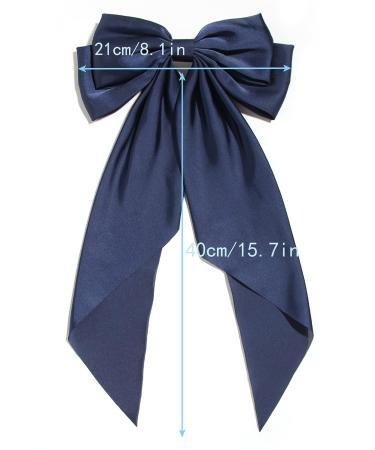 Satin Giant Hair Bow French Barrette Clip - Navy Blue Women's Hair Accessory - Buy Online on GoSupps.com