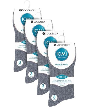 IOMI 12 Pair Multipack Men's Gentle Grip Non Binding Crew Diabetic Socks 13-15 - Black/Navy/Grey - Buy Online on GoSupps.com
