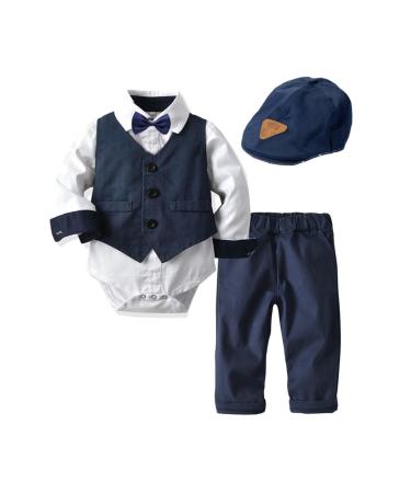 Volunboy Baby Boys Gentleman Suit Toddler Formal Waistcoat Outfit Wedding Shirts + Vest +Bow Tie 4 PCS Set 9-12 Months Navy White - Buy Online on GoSupps.com
