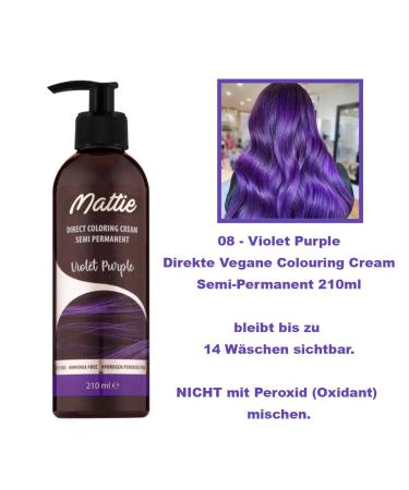 Mattie 08 Violet Purple - Vegan Semi-Permanent Hair Dye (210ml) - Direct Color Cream for Vibrant Hair - Buy Online on GoSupps.com