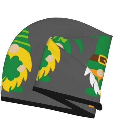 Hair Towel Wrap - Quick Drying Towel Turban with Button | St Patrick's Day Irish Gnomes Design - Buy Online on GoSupps.com