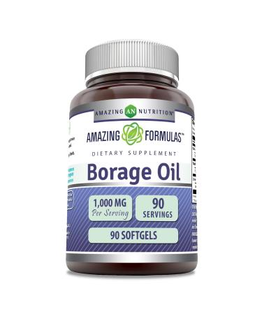 Amazing Formulas Borage Oil Supplement | 2000 Mg Per Serving | Softgels | Non-GMO | Gluten-Free | Made in USA (1 Pack 90 Count) Unflavored 1 Count (Pack of 1)