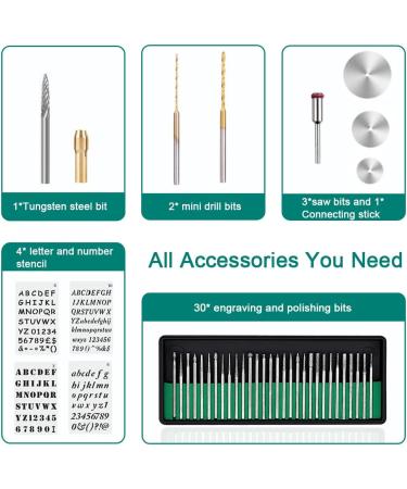 USB Cordless Electric Engraving Pen Kit - Mini 3-Speed Rotary Etching Machine for Jewelry, Wood, Glass - 42pcs Engraver Tools for Metal - Includes 30 Bits & Stencil - Buy Online on GoSupps.com