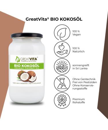  Mea Vita GreatVita Native Organic Coconut Oil (3 x 1000 ml) in a Glass for Roasting and Skin Care - Buy Online on GoSupps.com