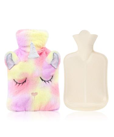 Hot Water Bottle with Cover Removeable & Washable Soft Unicorn Bottle Cover Natural Rubber 1 L (Red and Yellow)