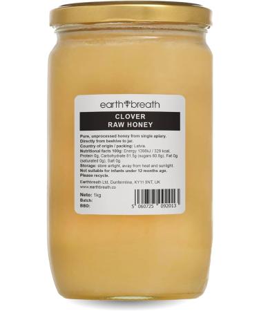 Earthbreath Clover Raw Honey - 1kg - Pure Unpasteurised and Unfiltered - Natural Sweetener for Cooking Coffee Tea Juice Drinks Food - Buy Online on GoSupps.com