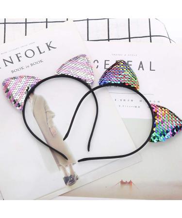 Yahemu Cat Ears Headband Set - Glitter Sequins Hair Accessories for Girls & Women | 4-Piece Party Decoration for Birthdays & Christmas - Buy Online on GoSupps.com